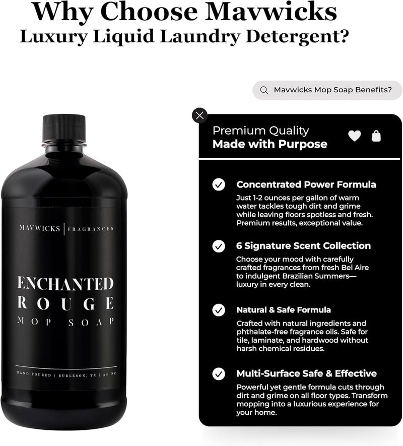 Mavwicks Fragrances - Luxury Mop Soap (Enchanted Rouge) 32 Oz – Enchanted Rouge Scented Floor Cleaner for Mopping – Pet Safe, Best Smelling Mop Detergent for All Surfaces - Image 1